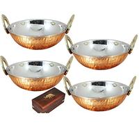 Rastogi Handicrafts Heat Insulated Double Wall Karahi Copper Stainless Steel Serving Bowl (0.35 Litre, Pack of 4)
