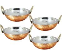 Rastogi Handicrafts Heat Insulated Double Wall Karahi Copper Stainless Steel Serving Bowl (0.35 Litre, Pack of 4)