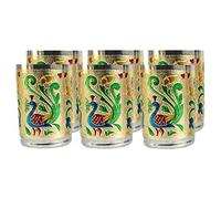 Rastogi Handicrafts Set of 6 Stain Less Steel Glass Indian Hand Made Meena Work Peacock Design Golden Silver Color Diwali Christmas Tumbler Gift Set Item (Golden)
