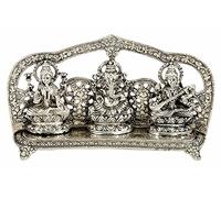 Rastogi Handicrafts Silver Plated Laxmi Ganesh Saraswati Statue- Idol Fine Carving Figure Hindu Puja Mandir Decorative