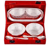 Rastogi Handicrafts Silver Plated Round Shaped Bowl and Tray Set Dry Fruit Bowl Set, Diwali, Christmas, Festival Gifts, Set