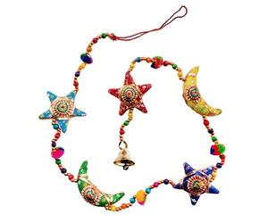 Rastogi Handicrafts Star Bell and Half Moon Hanging Home Christmas Ramadan Gifts Hanging Party Decorative Ornaments Multi Colored Indian Traditional (Half-Moon-Star-Layer)
