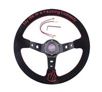 RASTP Universal Racing Steering Wheel 13.6”/345mm 6 Bolts Grip Suede Wrapped with Horn Button for Car Boat Truck Yacht
