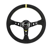 RASTP Universal Racing Steering Wheel Suede Deep Dish 13.58”/345mm 6 Bolts with Horn Button Include Cable,Wrench (Yellow)