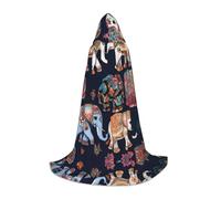 rasuhg Bohemian Elephant Pattern Print Teen Halloween Cloak With Hood Long Unisex Cape Costume For Party Masquerade Role Play