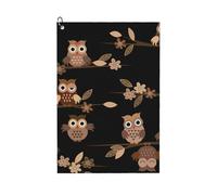 rasuhg Cute Brown Cartoon Owls Print Golf Bag Towel With Clip 24x16in Microfiber Waffle Accessory For Clubs Balls Golfers Gift
