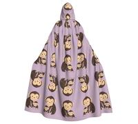 rasuhg Cute Monkey Print Hooded Cape Adult Halloween Cloak Long Unisex Costume For Witch Cosplay Party Masquerade