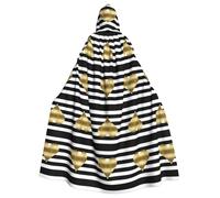 rasuhg Gold Heart Stripe Print Hooded Cape Adult Halloween Cloak Long Unisex Costume For Witch Cosplay Party Masquerade