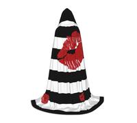 rasuhg Lips Printed In Black And White Stripes Print Teen Halloween Cloak With Hood Long Unisex Cape Costume For Party Masquerade Role Play