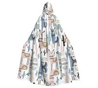 rasuhg Llama Alpaca Cactus Print Hooded Cape Adult Halloween Cloak Long Unisex Costume For Witch Cosplay Party Masquerade