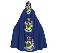 rasuhg Maine State Flag Print Hooded Cape Adult Halloween Cloak Long Unisex Costume For Witch Cosplay Party Masquerade