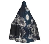 rasuhg Night Sky Full Moon Print Hooded Cape Adult Halloween Cloak Long Unisex Costume For Witch Cosplay Party Masquerade