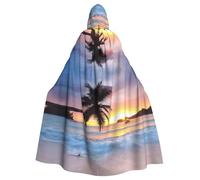 rasuhg Sunrise Tropical Palm Tree Island Print Hooded Cape Adult Halloween Cloak Long Unisex Costume For Witch Cosplay Party Masquerade