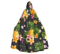 rasuhg Tropical Pineapple Hawaiian Print Hooded Cape Adult Halloween Cloak Long Unisex Costume For Witch Cosplay Party Masquerade