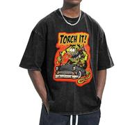 Rat Anime Fink Mouse Retro Washed Loose-Fit Tee - Vintage Streetwear Oversized T-Shirt, Soft Cotton Short Sleeve Casual Top for Outdoor Sports X-Large