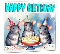 Rat Birthday Card - Fun Cute Rats Birthday Card - 145 x 145mm