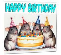 Rat Birthday Card - Fun Cute Rats Party Birthday Card - 145 x 145mm