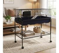 Rat Cage on Wheels | Large Hamster Cage and Rat Cages Multi-Level Habitat with Deep Tray, Storage Shelf, Water Bottle, Hay Feeder | Ideal for Syrian Hamsters, Gerbils, Chinchillas | 100 x 53 x 95 cm