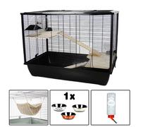 Rat Hamster Cage Home Langham Black with Cosy Hammock Metal Bowl Bottle Option