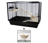 Rat Hamster Cage Home Langham Black with Cosy Hammock Metal Bowl Bottle Option