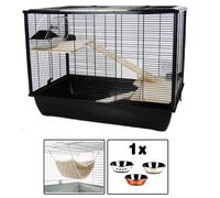 Rat Hamster Cage Home Langham Black with Cosy Hammock Metal Bowl Bottle Option
