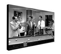 Rat Pack - Ocean's 11 - Frank Sinatra Dean Martin - Playing Pool - Classic Vintage Film Black and White - Wrapped Framed Canvas Wall Art (A4 [12 x 8 inch / 30 x 20 cm])