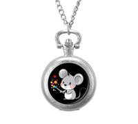 Rat Painter Vintage Pocket Watch with Chain Classic Numerals White Dial