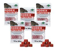 Rat Poisoning Blocks Wax Block Bait Mouse Bait Block Single Feed Rodent Killer Block Max Strength Fast Acting All Weather Bait Block Pack of 5x300g (Rodex Oktablock-ll - 1.5Kg).