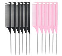 Rat Tail Combs 12PCS, Parting Combs for Braiding Hair Carbon fiber heat-resistant anti-static, for Sectioning, Parting, Styling Hair (Black+Pink)
