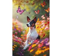 Rat Terrier in a field of colorful flowers Notebook - Large 6 x 9 inches - 127 Pages