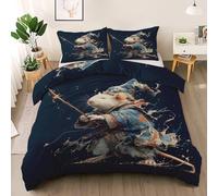 Rat Wizard Duvet Cover Set, Magic Element Reversible Bedding Set, Fantasy Fairy Tale Polycotton 3 pcs Lightweight Premium Quilt Cover Set for All Seasons With Zipper (Dark Blue, Single)