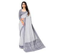 RATAN Pure Cotton Printed Mulmul Saree for Women without Blouse Piece (White), White-Grey, FS