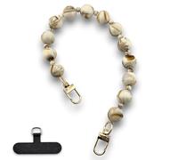RATASK Beaded Wrist Strap, Acrylic Beaded Mobile Phone Strap, Made with Durable Metal String for Extra Strength and Security (White Marble)