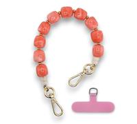 RATASK Beaded Wrist Strap Bracelet, Acrylic Beaded Mobile Phone Strap, Keychain Accessory, Decorative Pendant, Made with Durable Metal String for Extra Strength and Security (Coral Pink)