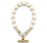 RATASK Chunky Beaded Wrist Strap, Acrylic Bold Beaded Mobile Phone Strap, Made with Durable Metal String for Extra Strength and Security, including Metal Tether Tab (White)