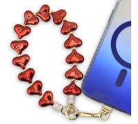 RATASK Mobile Phone Beaded Wrist Strap, Acrylic Bold Beaded Mobile Phone Strap, Made with Durable Metal String for Extra Strength and Security, including Metal Tether Tab (Ruby Chrome)
