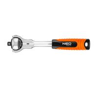 NEO TOOLS Ratchet Wrench with 72 Teeth for 5° Rotation Angle, Socket Wrench Made of CRV and CrMo Steel, 360° Rotating Head, Available in 3 Versions 1/4", 3/8", 1/2"