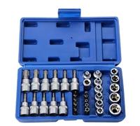 Ratchet Kit 3/8 Inch & 5/16 Inch Drive Bit Socket Set 34 Piece Torx Bit & External Star Socket Set with Carrying Case T10-T60 E4-E20