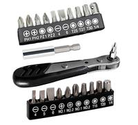 Ratchet Screwdriver, Right Angle Screwdriver, Small Ratchet Set for Repair, 36-Tooth Ratchet Wrench, 22-Piece Set with 4/6 Bits and 6mm Extension Bar, Ideal for Tight Spaces