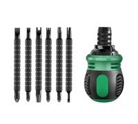 Ratchet Screwdriver Set, 12-in-1 Telescopic Multi-Bit Driver with 3-Way Locking for Slotted Cross Torx Hex, Portable Green Tool Kit for DIY Home Repair