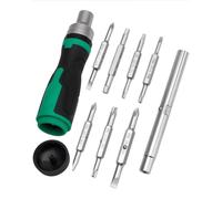 Ratchet Screwdriver Set, 16-in-1 Multi-Bit Kit with Chrome Vanadium Steel Bits for Torx Hex Slotted Square, Ergonomic Non-Slip Handle for Car Repair Furniture Assembly Electrical Work, Green