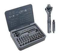 Ratchet Screwdriver Set with 180 ° Universal Ratchet Ball Head, Precise 45 Tooth Ratchet Mechanism, S2 Alloy Steel Drill Bit, Magnetic Tool Kit, Electronic Product Repair Tool, for DIY (40 in 1 - RS)