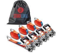Ratchet Strap 6 m 35 mm with Tension Recovery | Set of 4 Lashing Straps with J Hooks | LC 1000 kg / 2000 kg U-Shaped + Storage Bag | For Trailers, Trucks, Trucks, Tractors | EN12195-2
