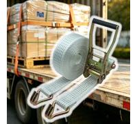 Ratchet strap White Ratchet Tie Down Straps, 6 Ton Break Strength Polyester Lashing Strap for Truck Trailer Cargo Securing, 3 mm Thick Webbing(16.4ft/5m)