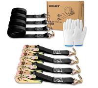 Ratchet Straps (4-Pack), with 1x Work Gloves, 1000kg Break Strength, 5m x 2.5cm Heavy Duty Tie Down Strap Set with Metal Hooks for Trucks,Moving,Motorcycles,Trailer,Cargo (Black)