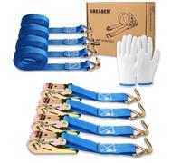 Ratchet Straps (4-Pack), with 1x Work Gloves, 1000kg Break Strength, 5m x 2.5cm Heavy Duty Tie Down Strap Set with Metal Hooks for Trucks,Moving,Motorcycles,Trailer,Cargo (Blue)