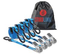 Ratchet Straps 5m 25mm with S Hooks with Latch 800daN in U Pack of 4 + Bag | Ideal on Mounting Ring: Trailer, Utility, Car Trunk, Truck, Motocross Transport, Quad | Sturdlink®