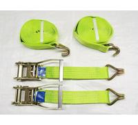 Ratchet Straps Hi Vis 5 Ton 50MM 10M x2 (Lashing Tie Down Claw J Hook Lorry Cargo)