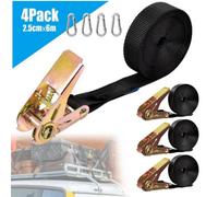 Ratchet Straps Tie Down 4 X 25mm Endless 6 Metre Black 800Kg Lashing Straps