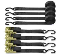 Ratchet Straps with Hook 4 Pack, Ohuhu 4.6m x 25mm 680kg Break Strength Heavy Duty Ratchet Tie Down Straps Lashing Straps with S Hook for Motorcycles/Car/Trailer, Black